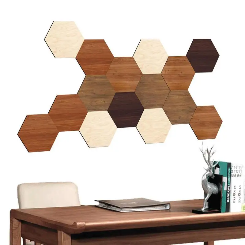 

Шестигранная настенная наклейка, 15 шт., шестигранная Нескользящая деревянная наклейка, самоклеящаяся сотовая настенная наклейка, обои, наклейка для