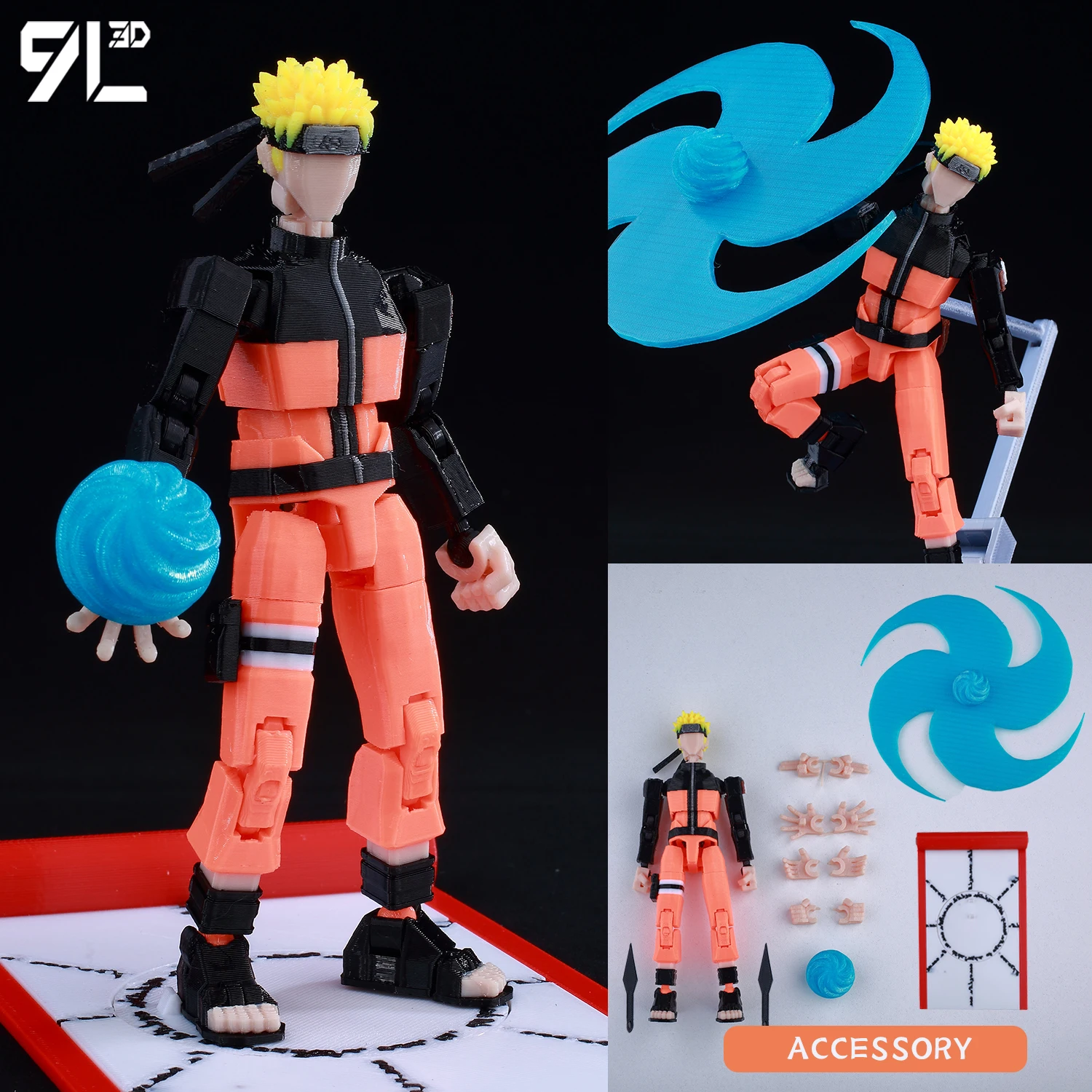 Lucky13 Rasengan Sasuke Uchiha 3D Figure - Dynamic Susanoo & Fireball Jutsu Pose with Katana, Anime Action Display