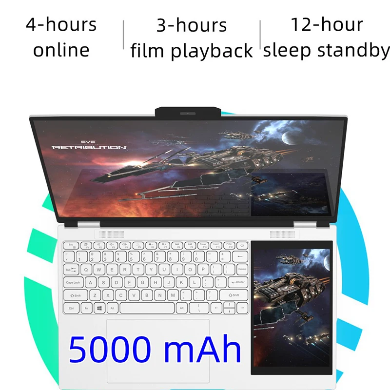 Dual Screen 15.6+7inch Laptop Intel N100 32GB RAM 2TB SSD DDR4 Win11 Fingerprint Unlock HD Camera Backlit Keypad Notebook 3