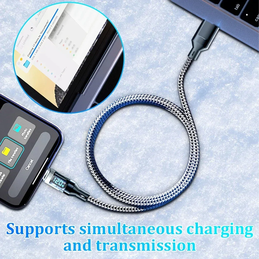120W USB To Type C Cable Digital Display Fast Charging Data Cord For Xiaomi Samsung Huawei USB C To Type C Transmission Lines