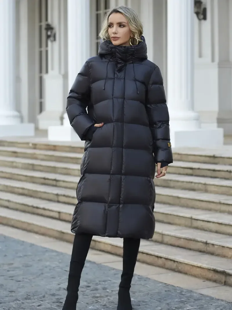 Winter Black Down Cotton Jacket Women Hooded Coat Keep Thickening Warm Fashion Streetwear Feather Female Long Outwear