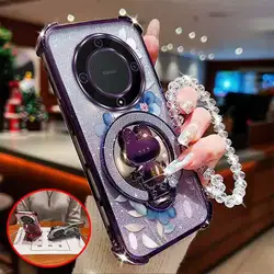 Stylish Floral Phone Accessory Set: Case, Lanyard & Circular Stand for Honor Pad X9a (PURPLE)