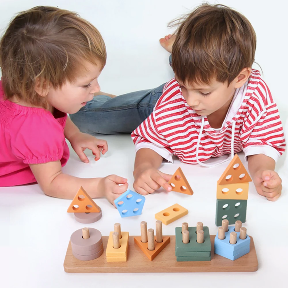 Montessori Wooden Sorting and Stacking Toys Educational Learning Preschool Color Recognition Shape Sorter Puzzles for Kids Gifts