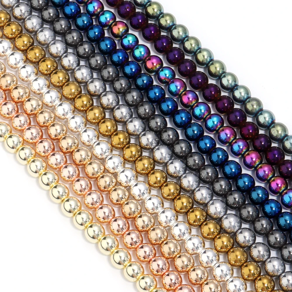 Elegant Silver and Gold Hematite Stone Beads for DIY Jewelry and Accessories - 15'' Strand, 2-10mm