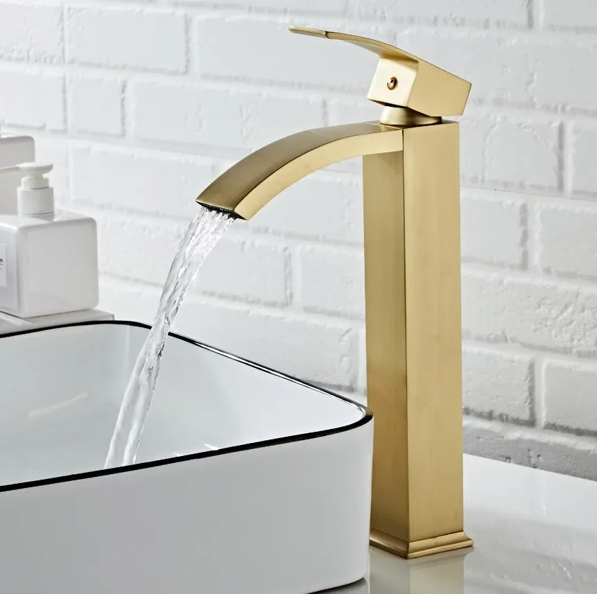 Description Picture 5 of itemBasin faucet brass Brushed Gold bathroom single handle sink Wash waterfall