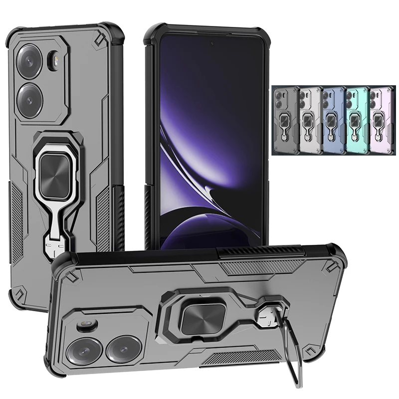 Magnetic Armor Shockproof Phone Case with Metal Ring Stand and Lens Protection