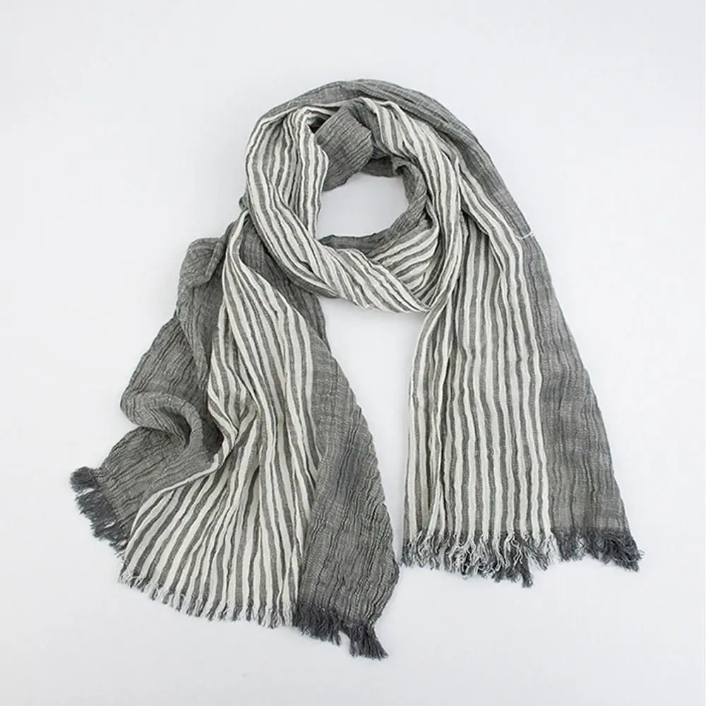 Luxury Cotton Linen Yarn-dyed Winter Men Scarf Soft Autumn Winter Warm Striped Men's Scarves Tassel Long Shawl Bufanda