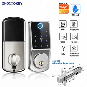 집 아파트용 스마트 앱 전자 데드볼트 잠금 장치, 지문 RFID 카드 암호 코드 키 입력, Tuya TTLock 스마트 문짝 잠금 장치