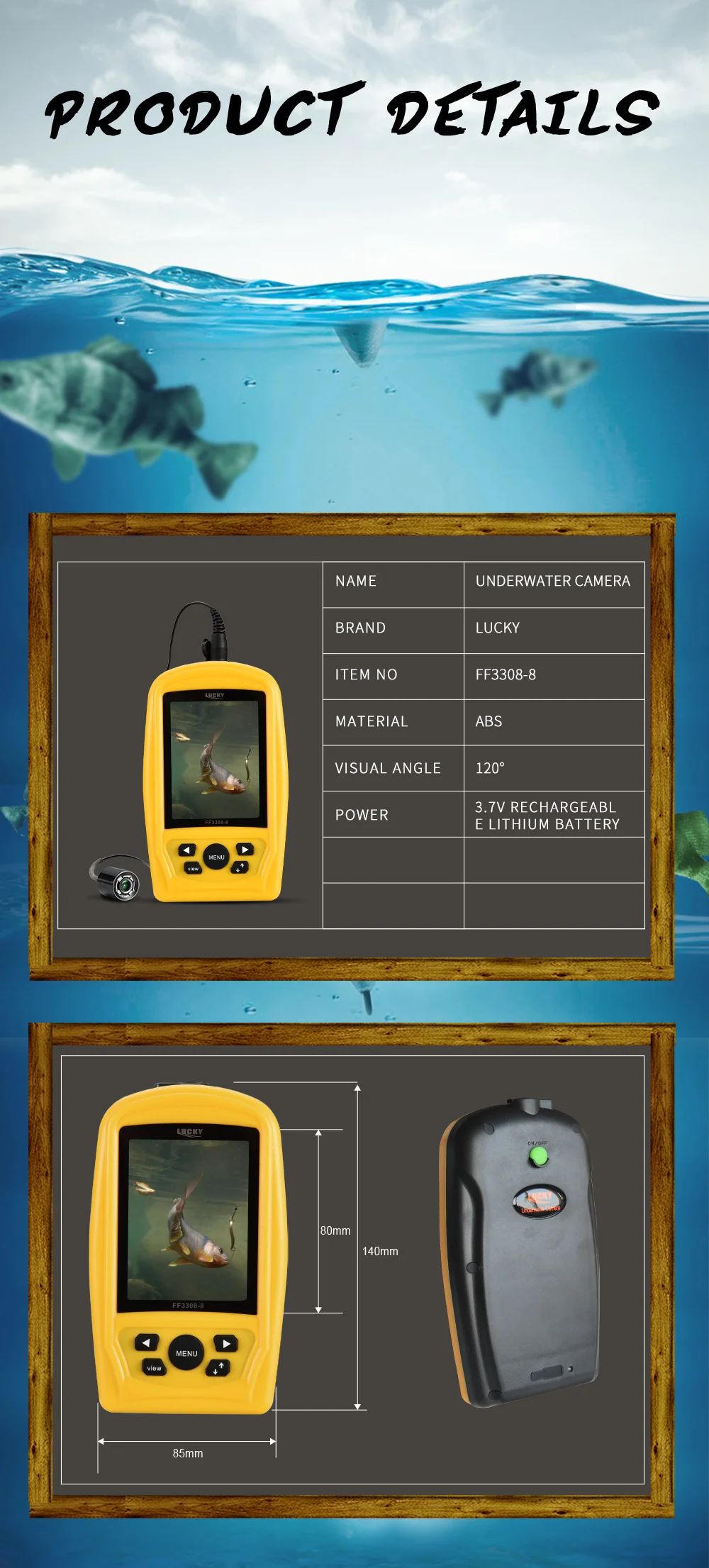 OMABETA détecteur de poissons Kit de pêche avec caméra vidéo de recherche de poissons sous-marins colorés HD de sport outillage - Sport