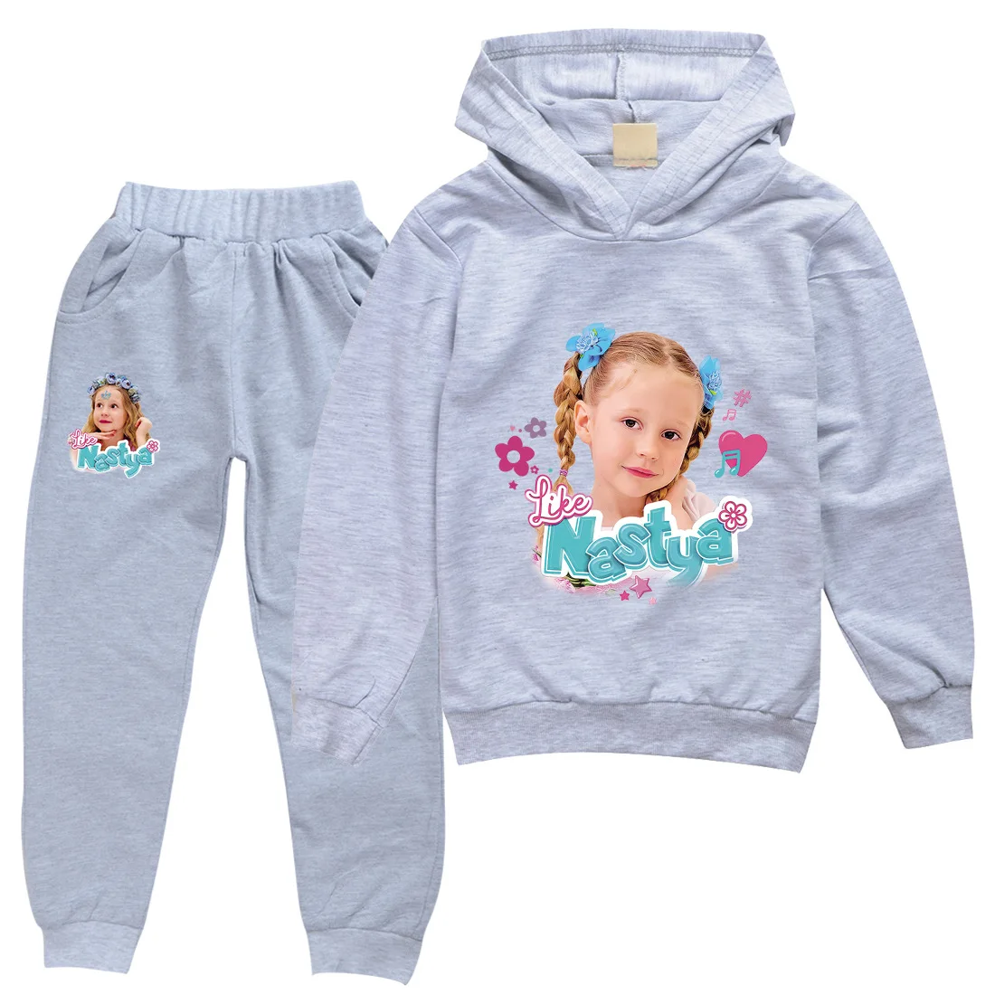 Ensemble de survêtement de dessin animé pour enfants, sweat à capuche, pantalon de jogging, tenues pour garçons et filles, vêtements pour enfants, Like Nastya Show, 2 pièces