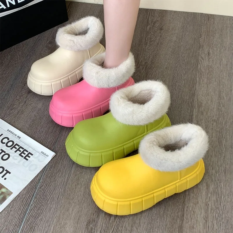 Waterproof Furry Cotton Boots Women Winter Outdoor Shoes