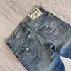 High Street Trendy Jeans White Thick Thread Buddha Religion Straight Casual Pants Men Wide Leg Pants  American Retro Style 1