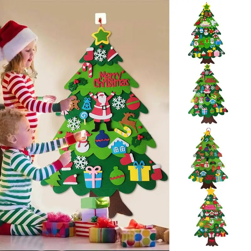 

3Ft DIY Lighted Felt Christmas Tree Set with Detachable Merry Christmas Decor Ornaments for Kids Gift String Light Wall Hangings