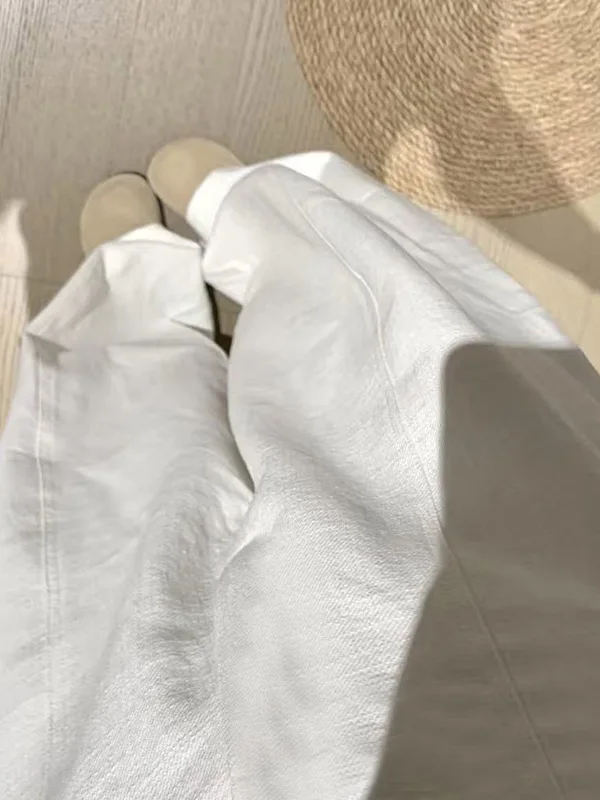 임산부 하이웨이스트 와이드 레그 팬츠 루즈핏 여름 신상 여성 코튼 린넨 바지 슬리밍 나이프 엣지 팬츠