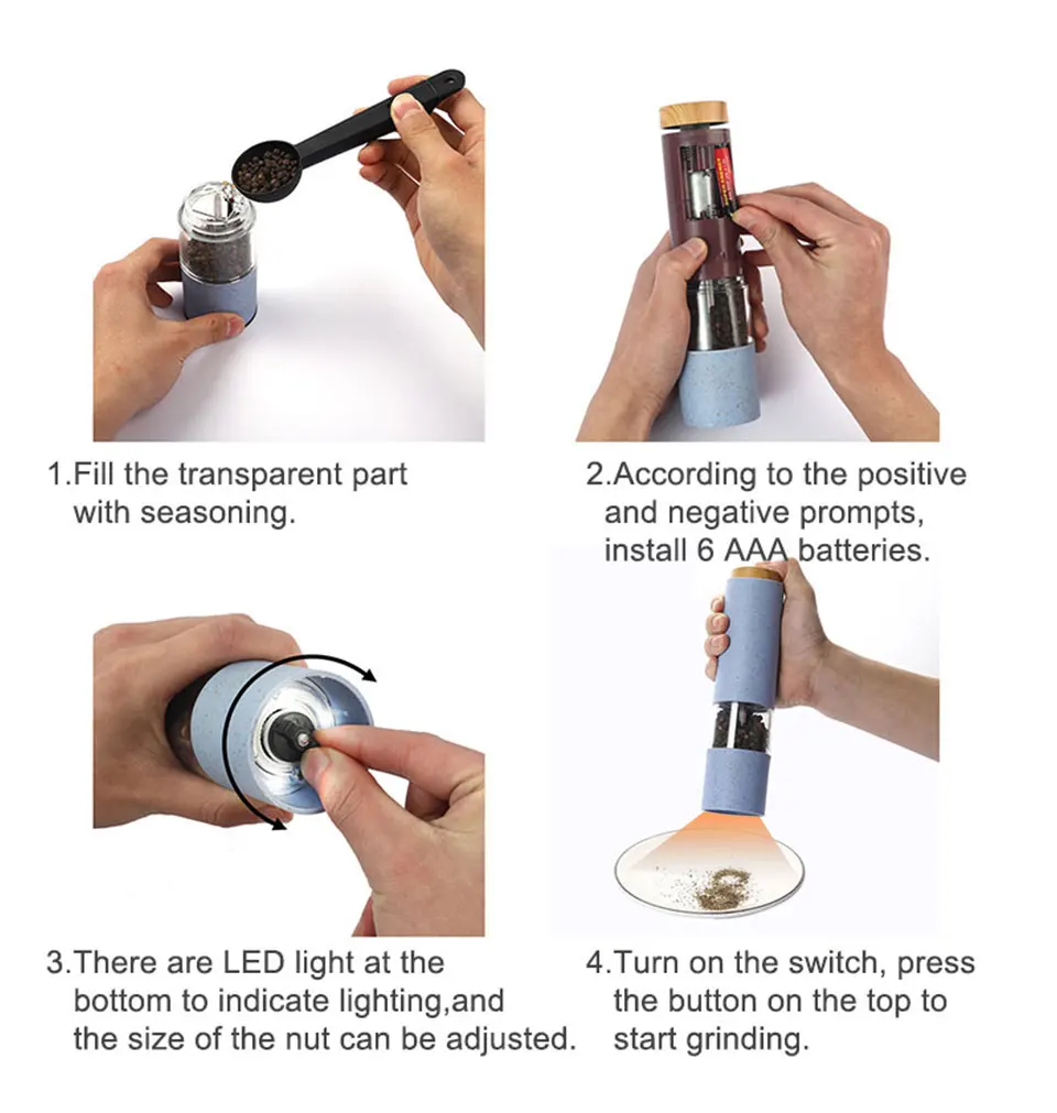 Automatic Salt Pepper Grinder Electric Spice Mill Grinder Seasoning Adjustable Coarseness Kitchen Tools Grinding For Cooking BBQ 3