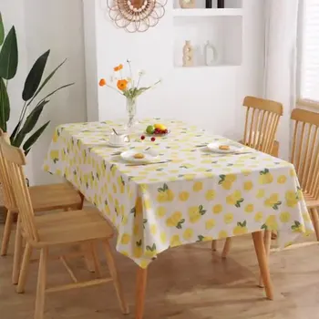 Cotton Linen Cartoon Lemon Pattern Rectangular Table Cloth Kitchen Table Map Towel Tablecloth Table Wedding Decor