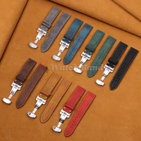 Bracelet en cuir de veau véritable pour bracelet de montre Omega Business pour Seiko 14/16/18/20/22/24mm boucle papillon couture bracelet marron 2