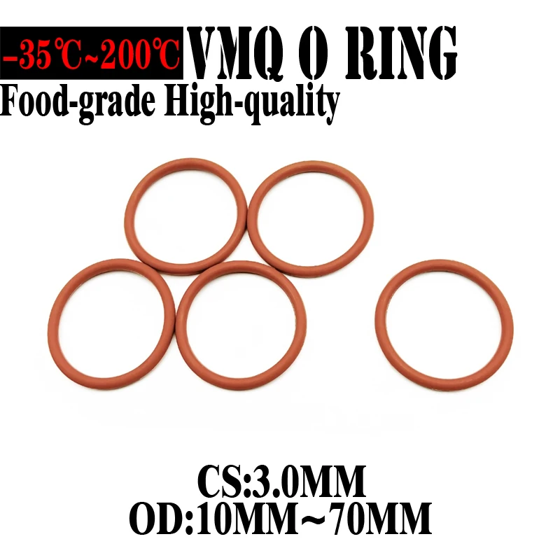 

100pcs High Quality Silicone O Ring CS 3mm OD 10 ~ 70mm FoodGrade Waterproof Washer Rubber Insulated Round Shape Seal Gasket