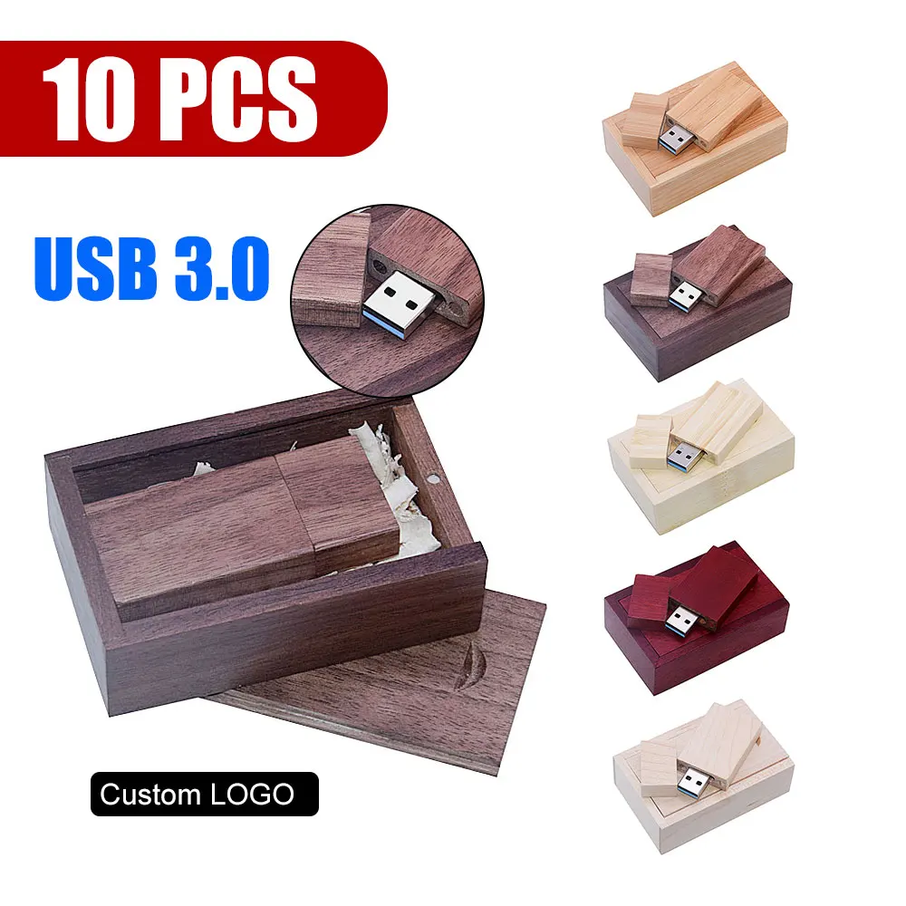 

10pcs New Wooden Creative USB Flash Drive 64GB Free Custom Logo Pendrive 32GB Photography Memory Stick 16GB U Disk Wedding Gift