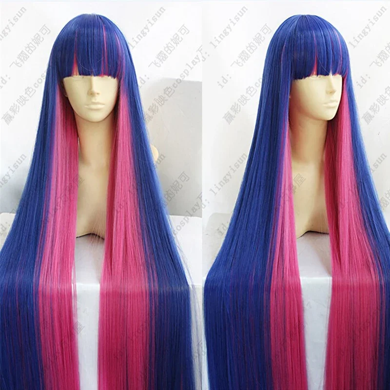 

100cm Long Panty Stocking Anime With Garterbelt Stocking Anarchy Blue Mixed Pink Cosplay Party Hair Wig