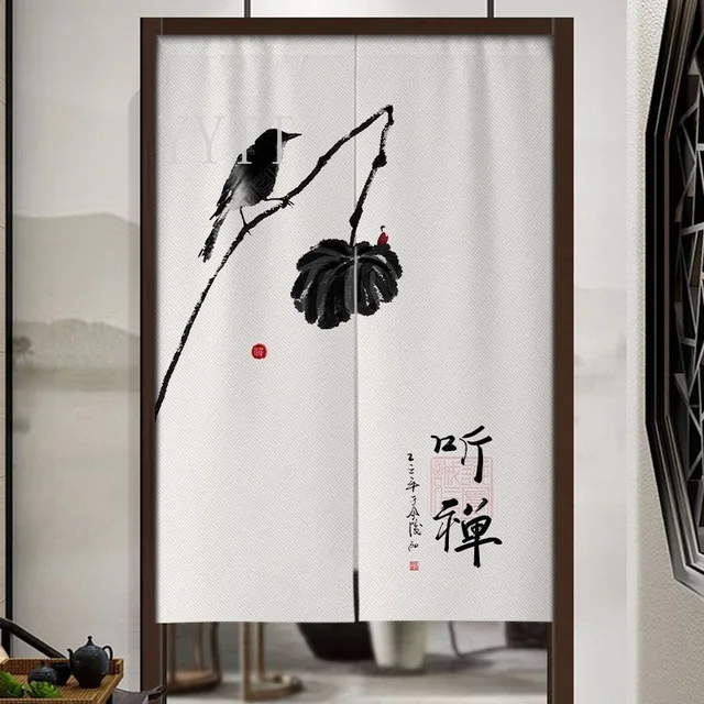 Rideau de porte de style chinois, peinture à l'encre du Vermont, demi-rideaux Fengshui, salon, chambre à coucher, porte d'entrée de la maison 3