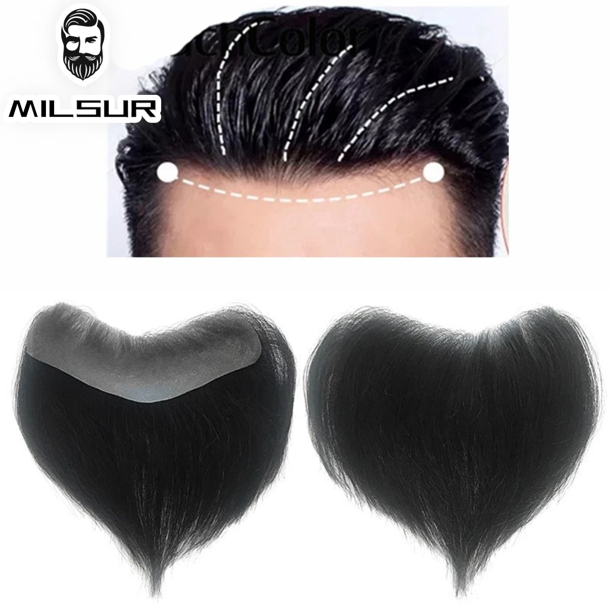 100% Human Hair Piece For Men Straight V Style Men\'s Front Toupee Remy Hair With Thin Skin Base Hairline Natural Color Hair line