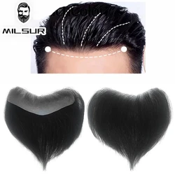 100% Human Hair Piece For Men Straight V Style Men's Front Toupee Remy Hair With Thin Skin Base Hairline Natural Color Hair line