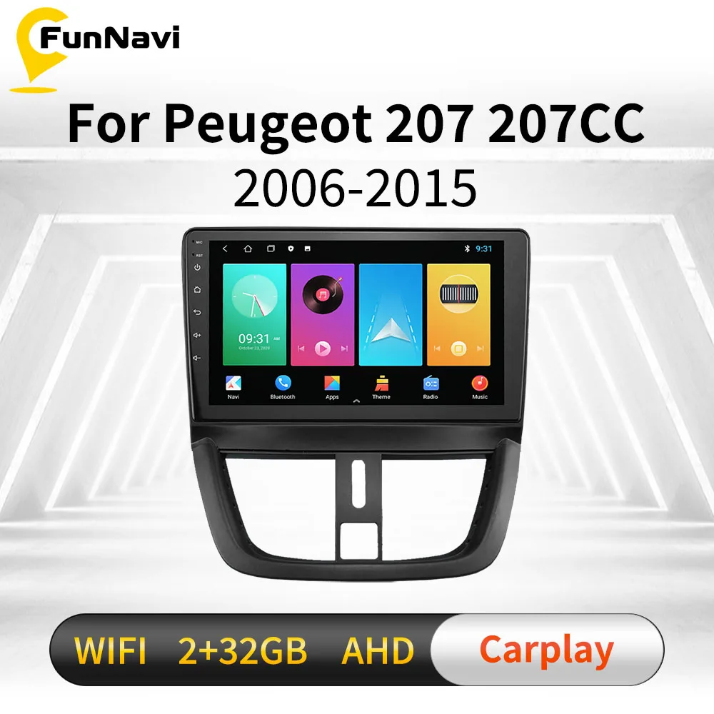 2GB 64GB Android 13 Autoradio für Peugeot 207 2006-2015 Radio Wireless CarPlay Android Auto Bluetooth 9 Bildschrim Auto Radio mit Navi Rückfahrkamera
