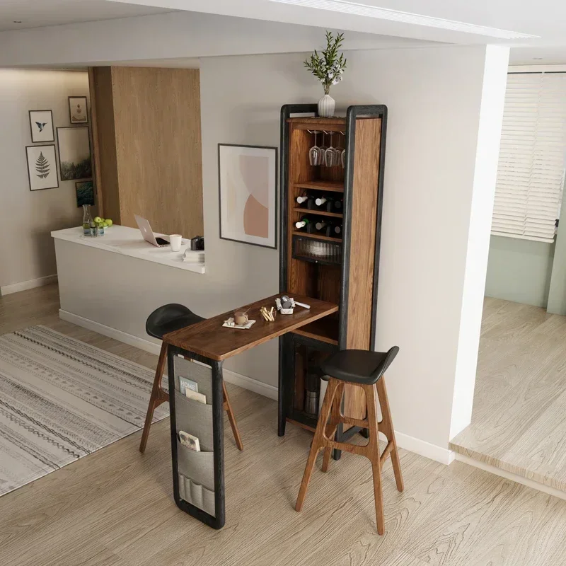 Pub Style Table Wine Storage Wooden Bar Counter Foldable Bar Table Cabinet