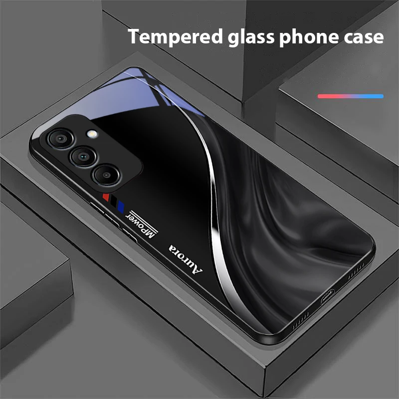 Black Tempered Glass Phone Case with Water Flow Pattern Design