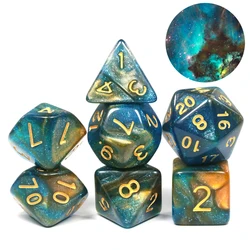 Celestial Polyhedral Dice Set - 7 - Piece Role - Playing Game Accessories Collection (Green)
