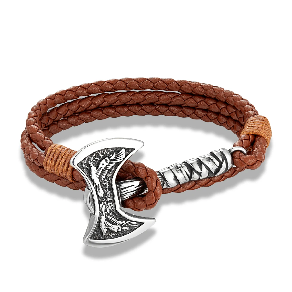 Viking Leather Bracelet For Men With Thor's Hammer – Stainless Steel Norse Amulet Bracelet, Gift Box Included - View #7