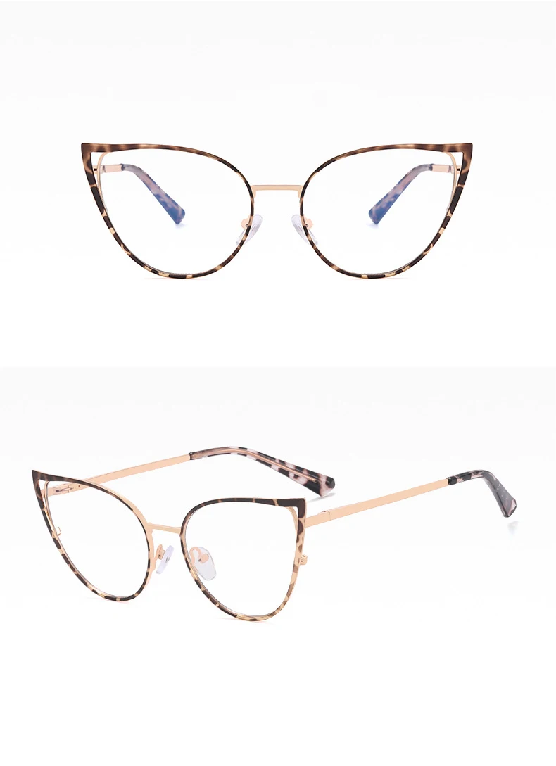 56987 Mode Metall Cat Eye Brillengestell Frauen Trend Aushöhlen Anti Blaues Licht Computer Brille Federscharnier Klare Brillen – Detail 22