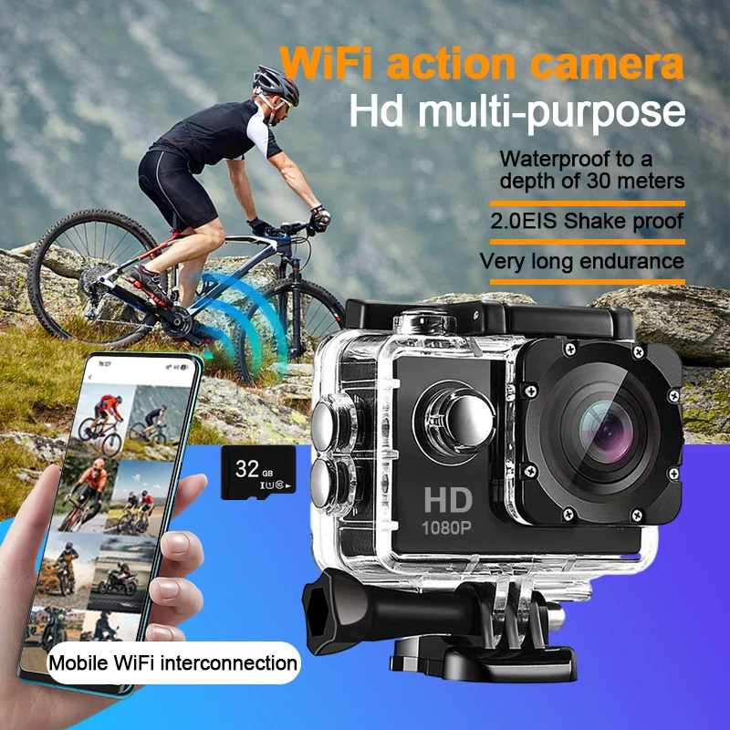 Mini WiFi Sports Camera HD1080P ultra HD waterproof recorder can record wide Angle underwater outdoor sports camera CAM
