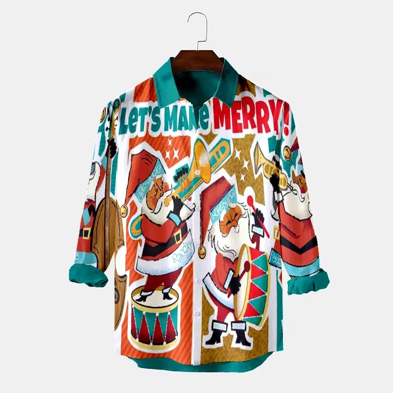 

Mens Casual Vintage Santa Print Long Sleeve Shirt