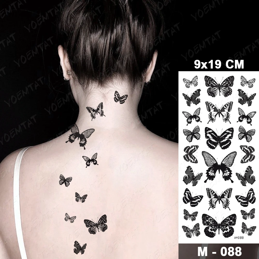 Tatouage Papillon 3d Noir Et Blanc Tatouage autocollant temporaire 3D à thème papillon pour femmes, transfert,  faux tatouages, foncé, jambes, bras, chevilles, Sexy, Art corporel |  AliExpress