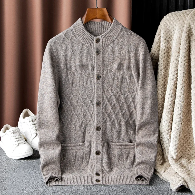 

new arrival high quality 100% Cashmere Sweater fashion Men's Thick Needle Knitted Double Strand Thickened Cardigan size S- 6XL