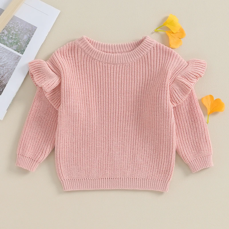 Toddler Baby Girls Sweater Cute Solid Color Ruffle Long Sleeve For Spring Autumn