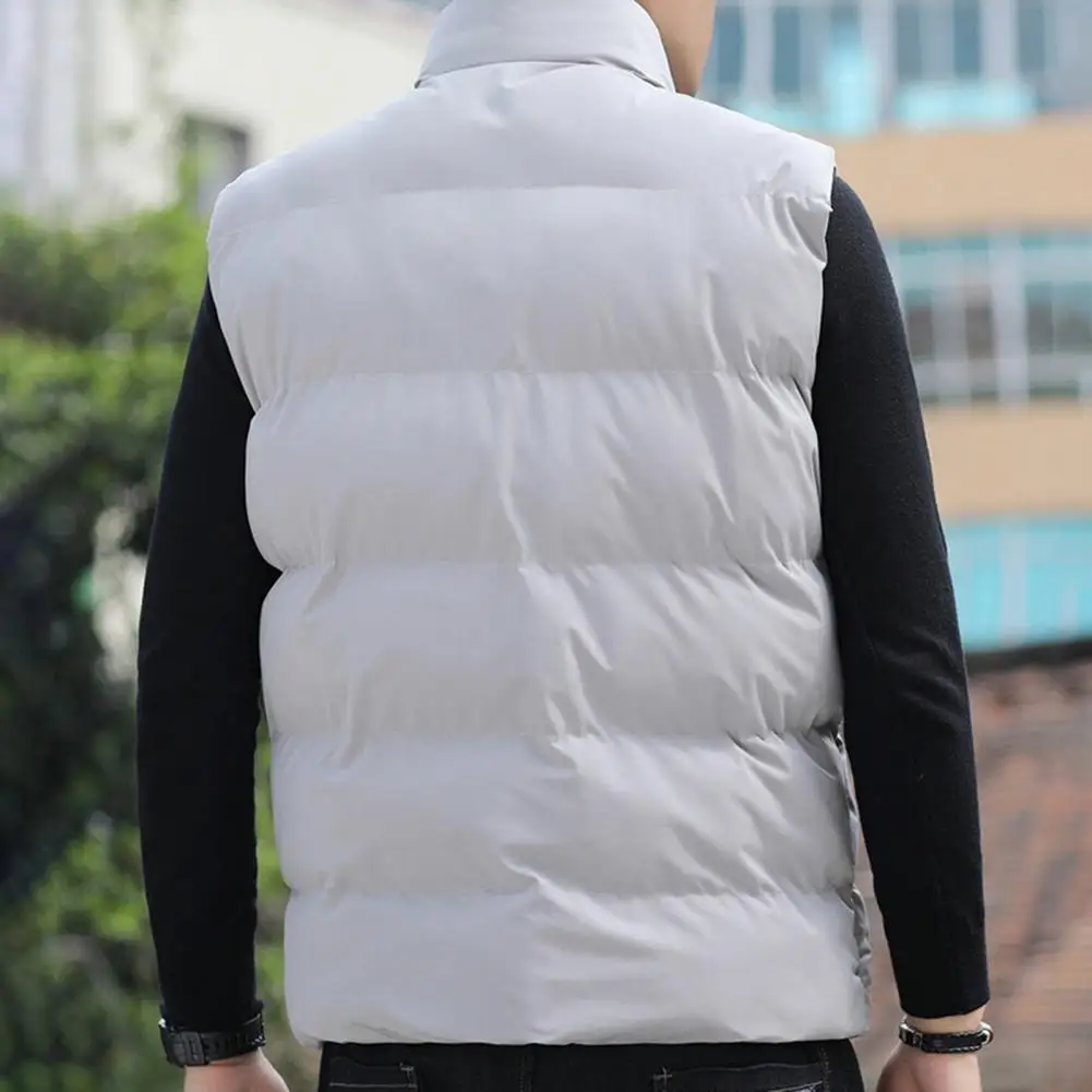 Winter Vest Men's Padded Stand Collar Vest Coat with Neck Protection Windproof Zipper Pockets Warmth for Fall Winter Stand