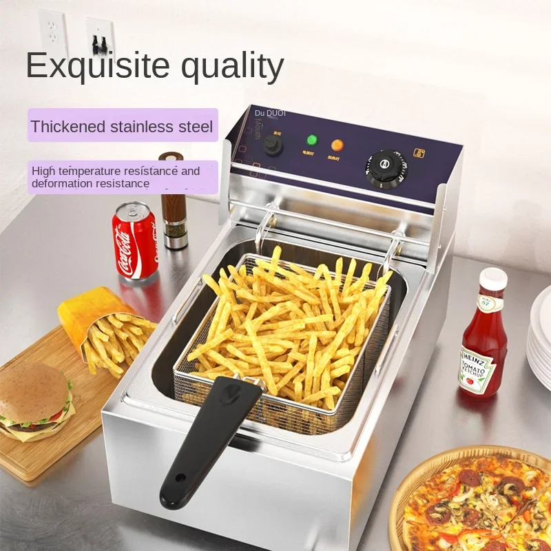 220V Single Cylinder Electric Deep Fryer Commercial Frying Equipment for French Fries and Chicken deep frying pan commercial stall electric fryer single cylinder single sieve deep frying pan large capacity french fries fryer f