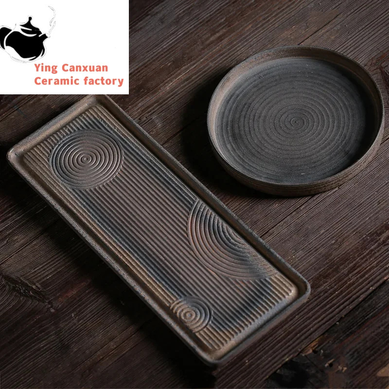 

Tray Manual Vintage Gilded Dry-Bulb Disk Tea Saucer Ceramic Simple Water Dry-Bulb Tray Chinese Tea Table Tea Ceremony Tray