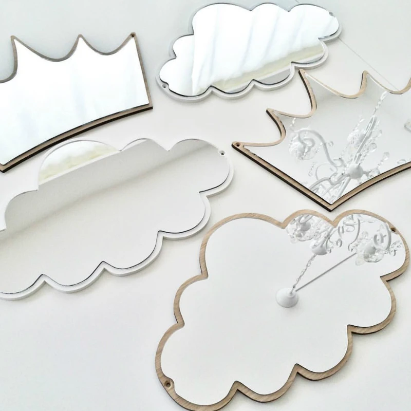 

Ins style wooden Mirror Creative Cartoon Children's Room living bathroom lovely Decoration pendant