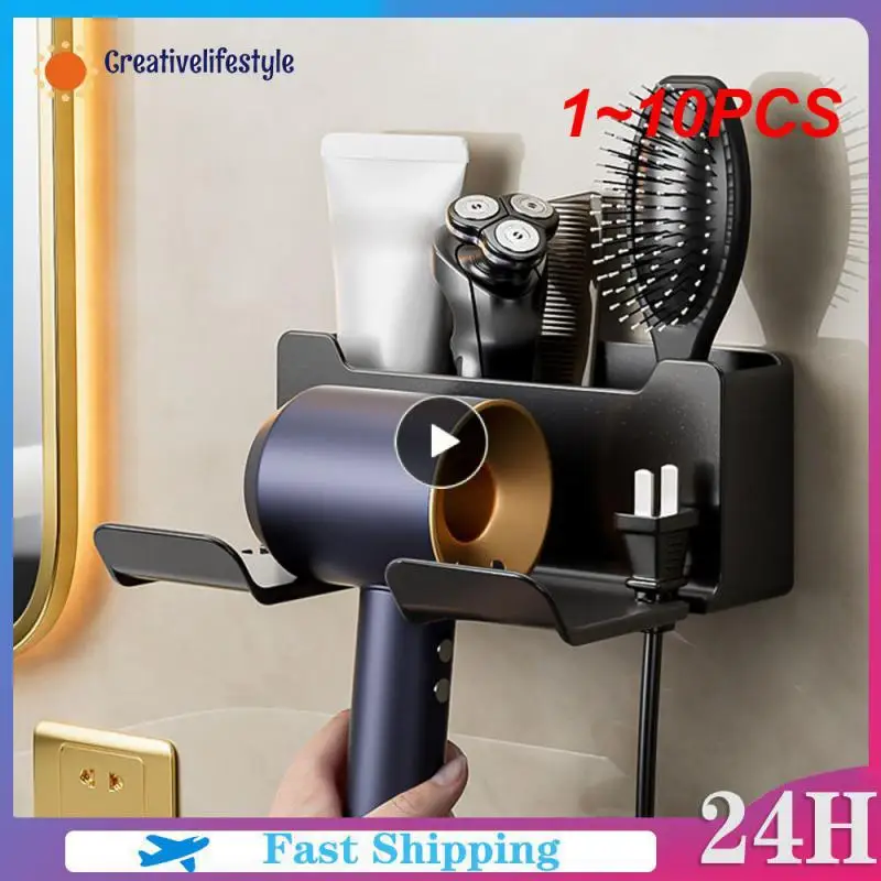 

1~10PCS Wall Mounted Hair Dryer Holder For Bathroom Shelf without Drilling Plastic Hair dryer stand Bathroom Organizer