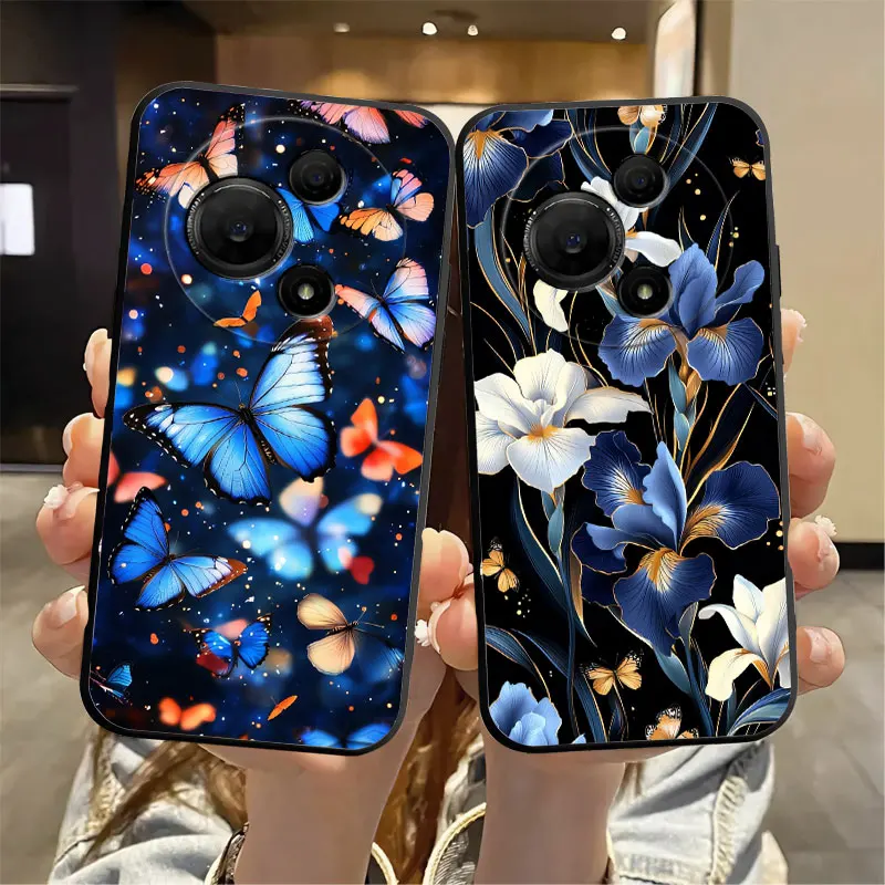 Soft Silicone Bumper Phone Case with Flower Butterfly Marble Design