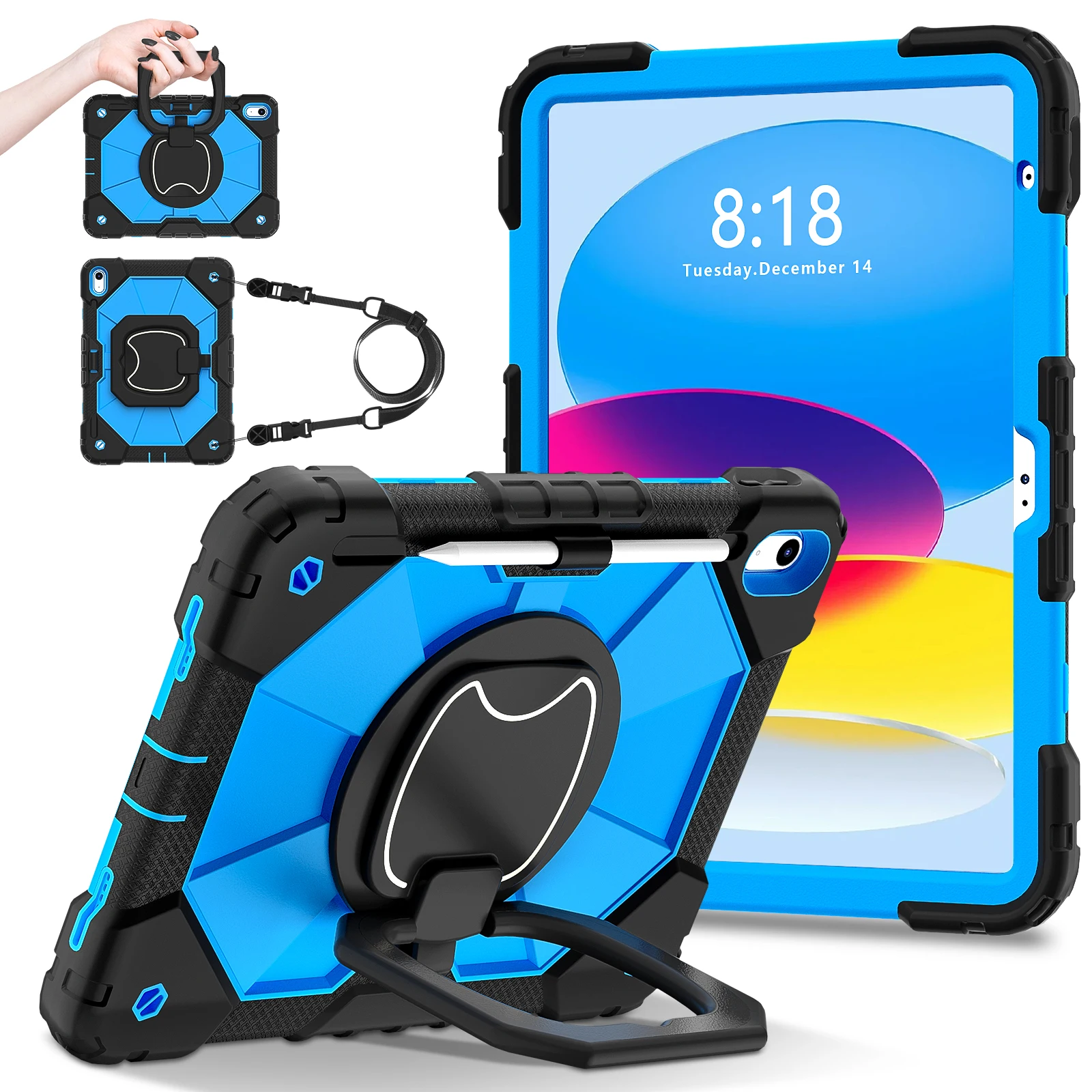 Kids Safe Shockproof Tablet Case with Shoulder Strap and Stand – Durable Silicone + PC Cover