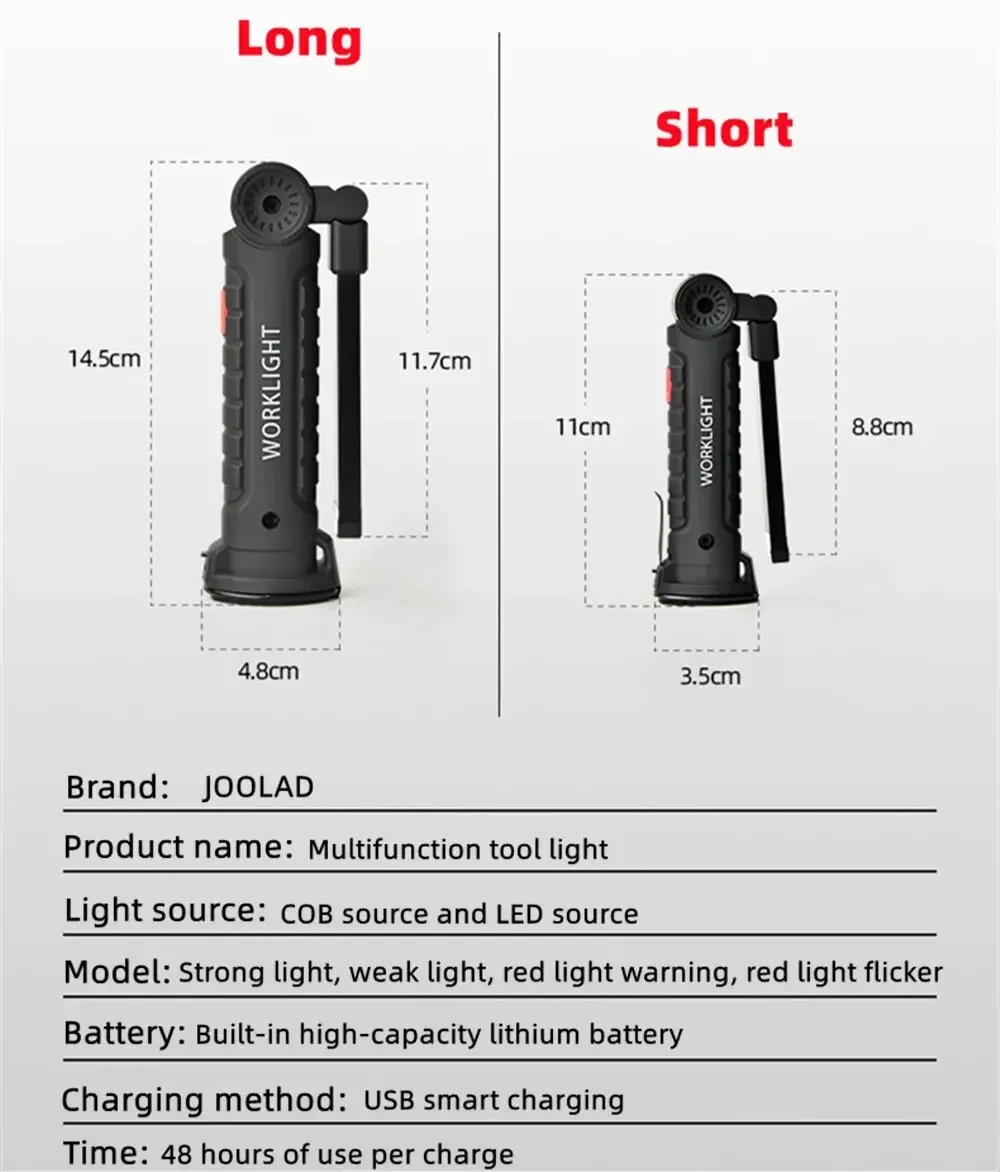 Description Picture 4 of itemLED Flashlight Rechargeable Work Light Hanging Hook Magnetic with Builtin Battery USB Portable Flash Light Camping Repair Torch