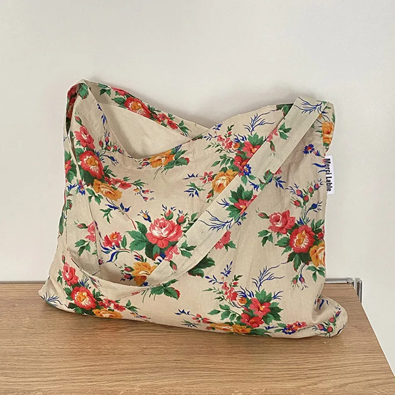 

Vintage Floral Canvas Shoulder Crossbody Bags Women Large Capacity Cloth Flower Tote Female Travel Shopping Beach Messenger Bag