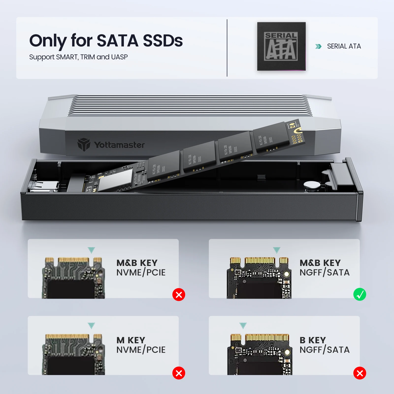 Yottamaster M2 NVME SSD 케이스 NVMe PCIE 3.0 PCIE 4.0 SSD 인클로저, USB 3.1 GEN2 C타입 10Gbp 외부 스토리지 박스, 4TB SSD 케이스