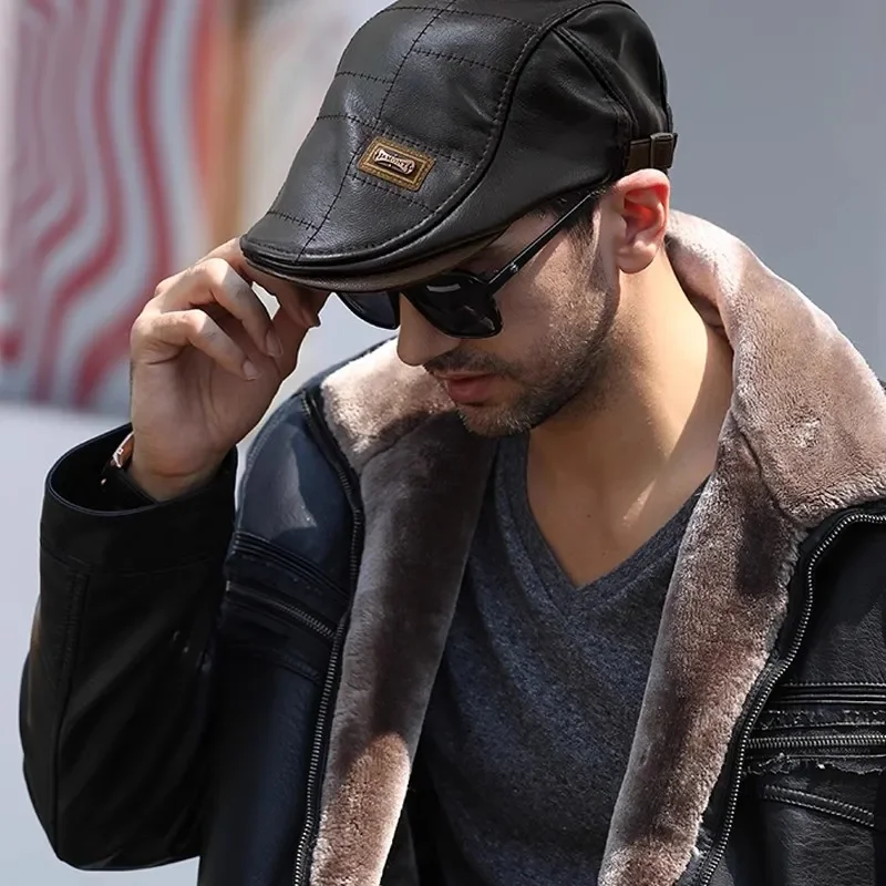 Men Retro Pu Leather Caps JAMONT Labeling British Painters Hats Spring Autumn Side Adjustable Flat Cap Fashion Hip Hop Berets 5
