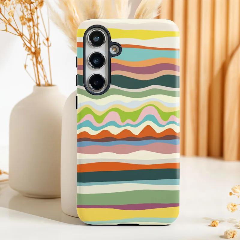 Vibrant Striped Protective Phone Case with 2-in-1 Film Shell Cover